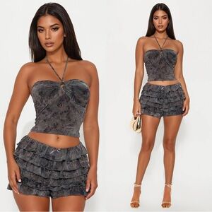 FASHION NOVA | Velvet Nights Short Set - Grey
